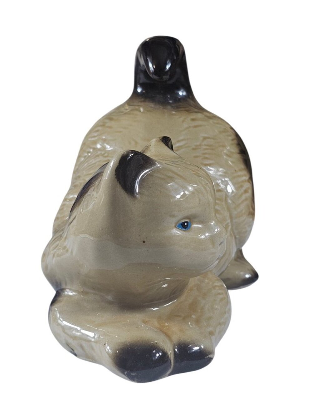 Anheuser-Busc Beige and Tan Brown Cat with Blue Eyes Crouched Cat Figurine - Picture 2 of 11